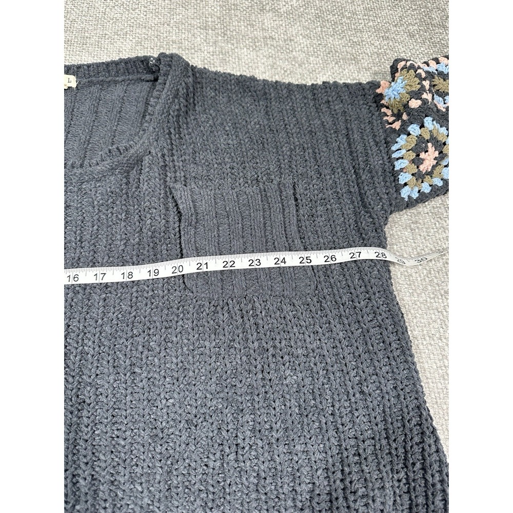 Pol Sweater Womens Large Gray Granny Square Crochet Oversized Boho - Picture 5 of 9